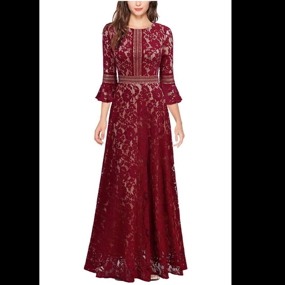 Modern Allover Lace Bell Sleeve Dress